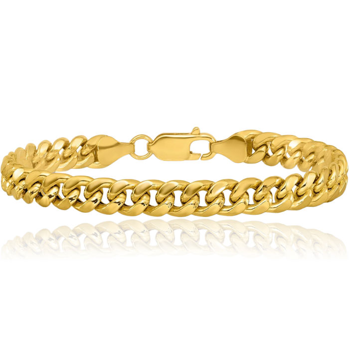 10K Solid Yellow Gold 6.75mm Miami Cuban Curb Link Chain Bracelet