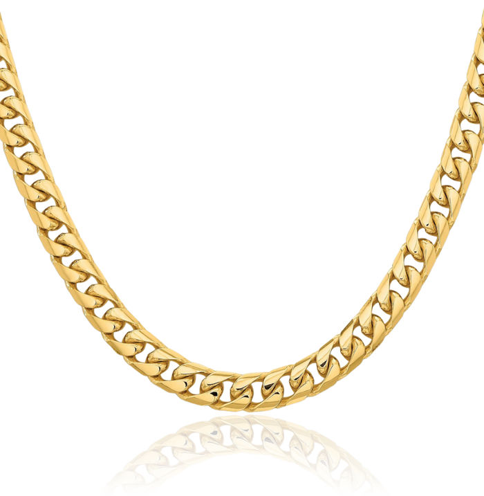 10K Solid Yellow Gold 7.3mm Miami Cuban Curb Link Chain Necklace