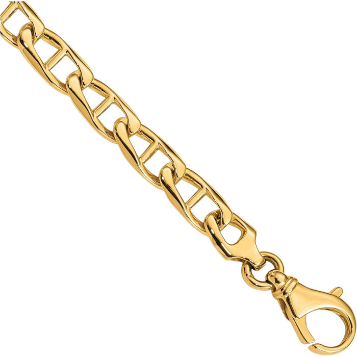 10K Solid Yellow Gold 6.8mm Anchor Mariner Link Chain Bracelet