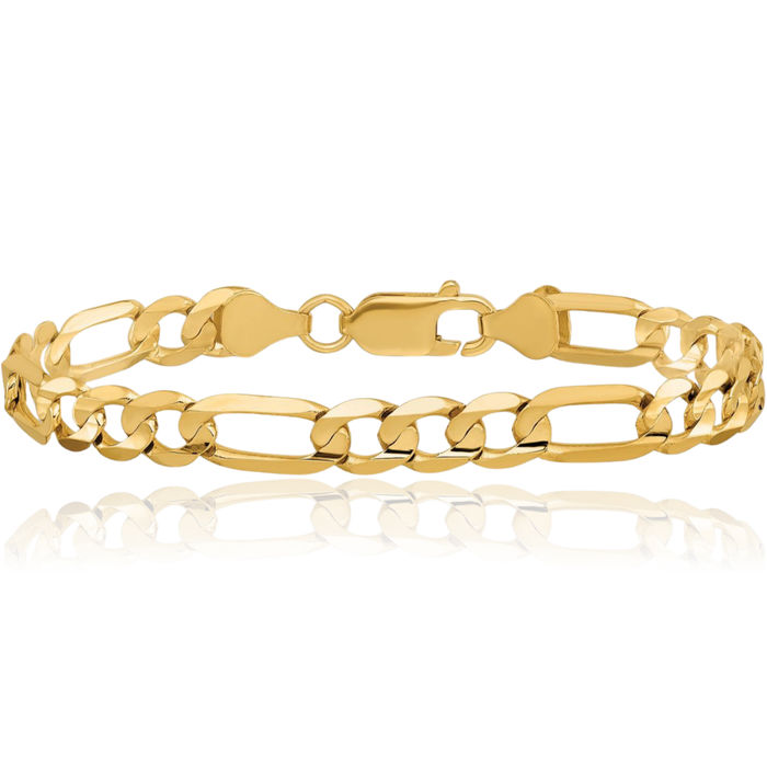 10K Solid Yellow Gold 6mm Concave Figaro Link Chain Bracelet