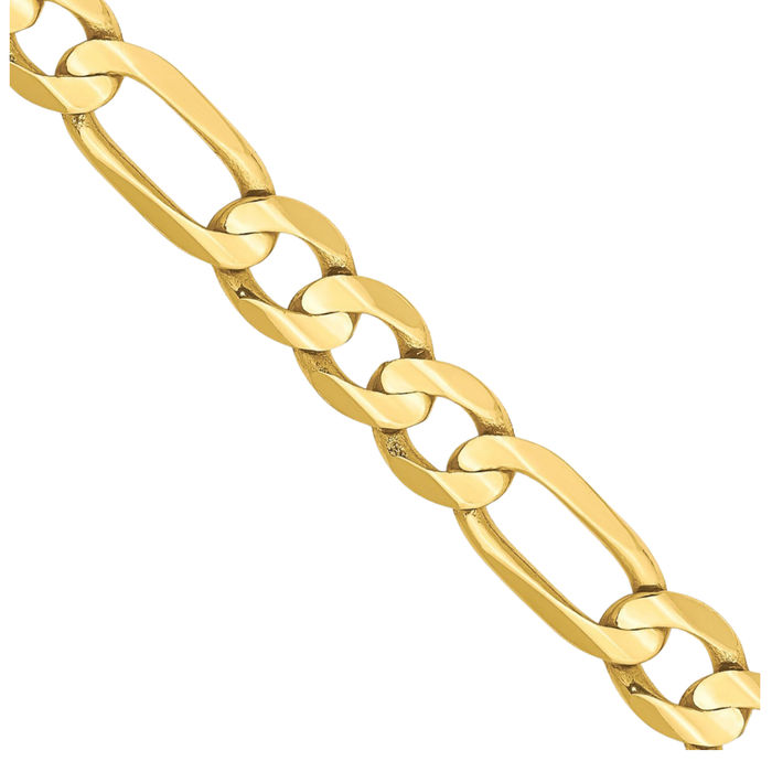 10K Solid Yellow Gold 6mm Concave Figaro Link Chain Necklace