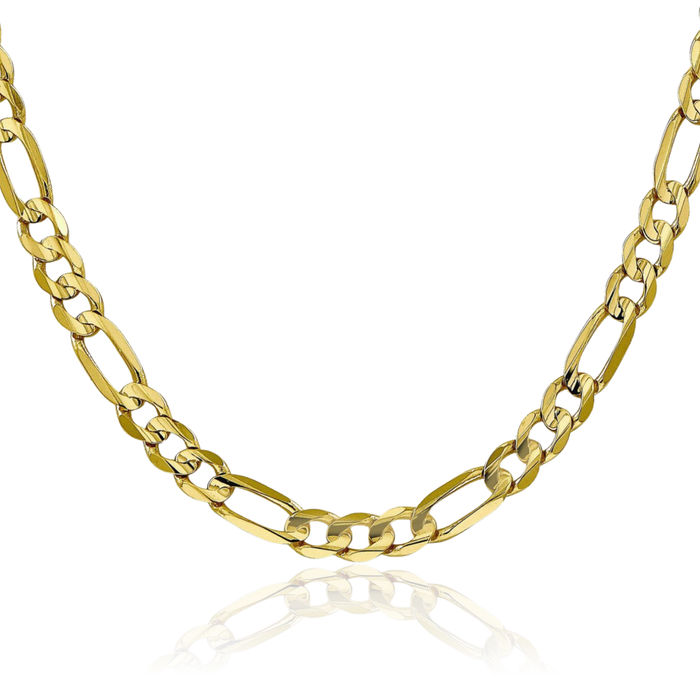 10K Solid Yellow Gold 6mm Concave Figaro Link Chain Necklace