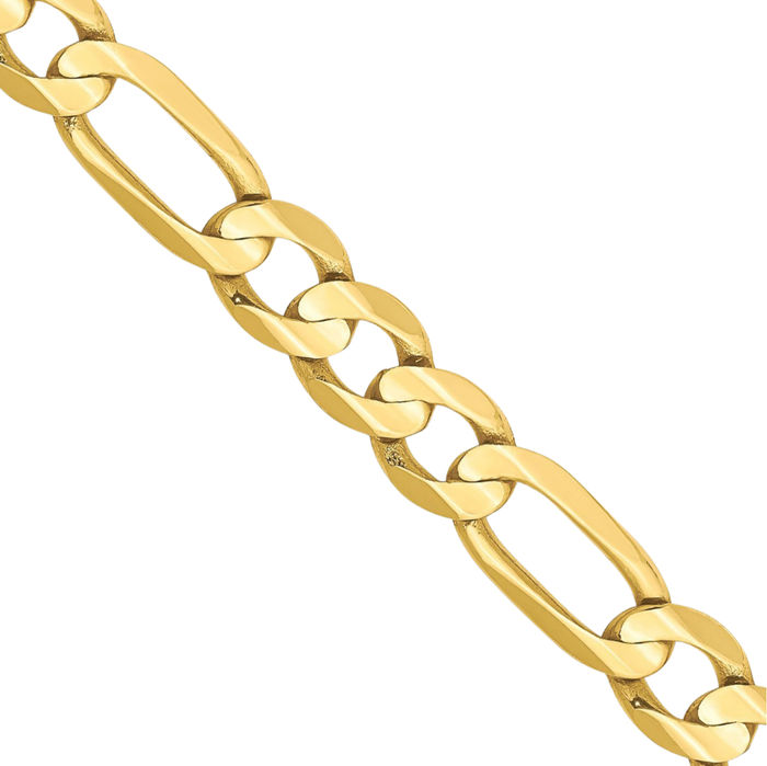 10K Solid Yellow Gold 6mm Concave Figaro Link Chain Necklace