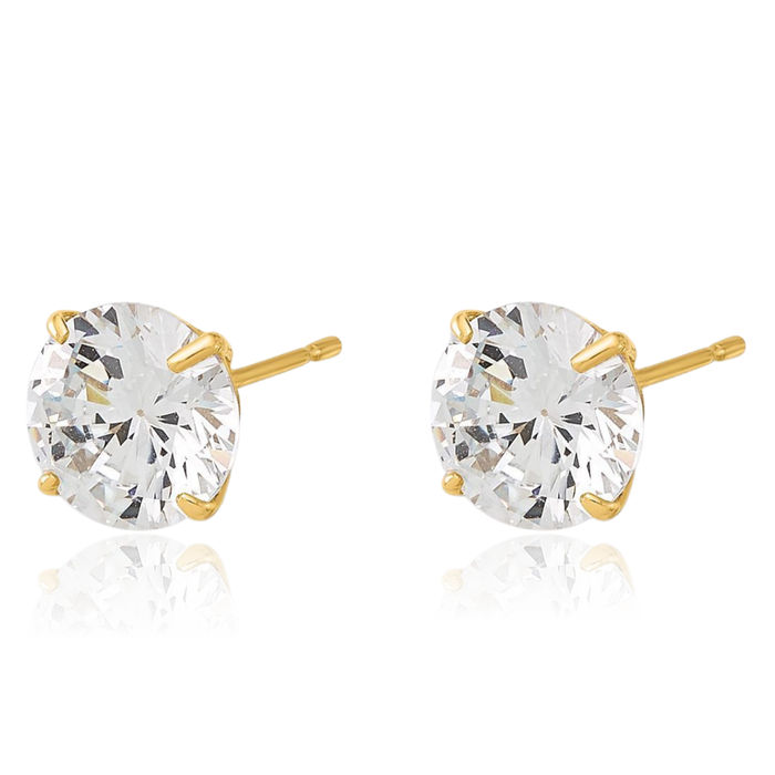 10K Solid Yellow Gold 6mm Cubic Zirconia CZ Stud Earrings