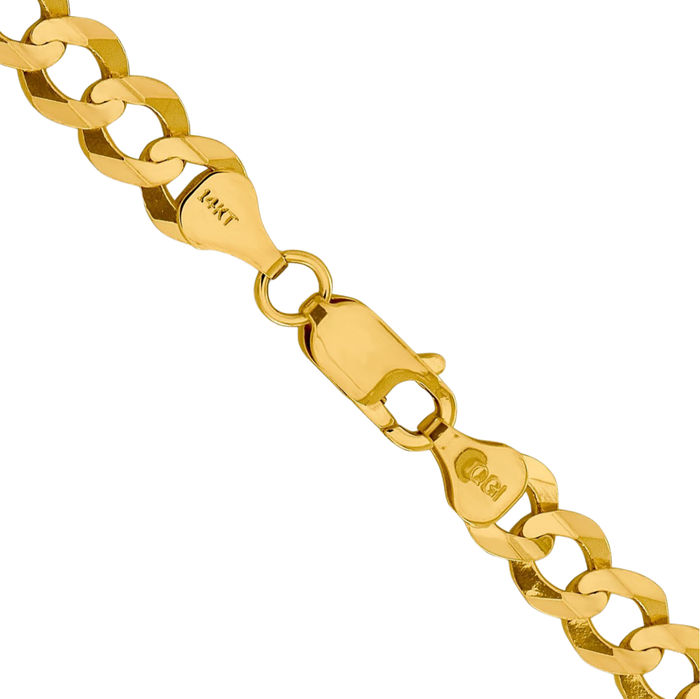 10K Solid Yellow Gold 7.2mm Cuban Curb Link Chain Necklace