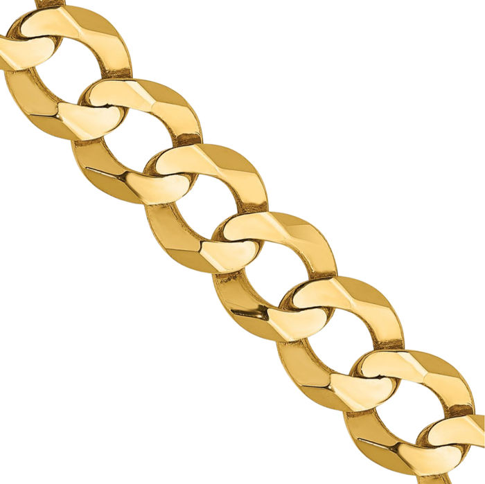 10K Solid Yellow Gold 7.2mm Cuban Curb Link Chain Necklace