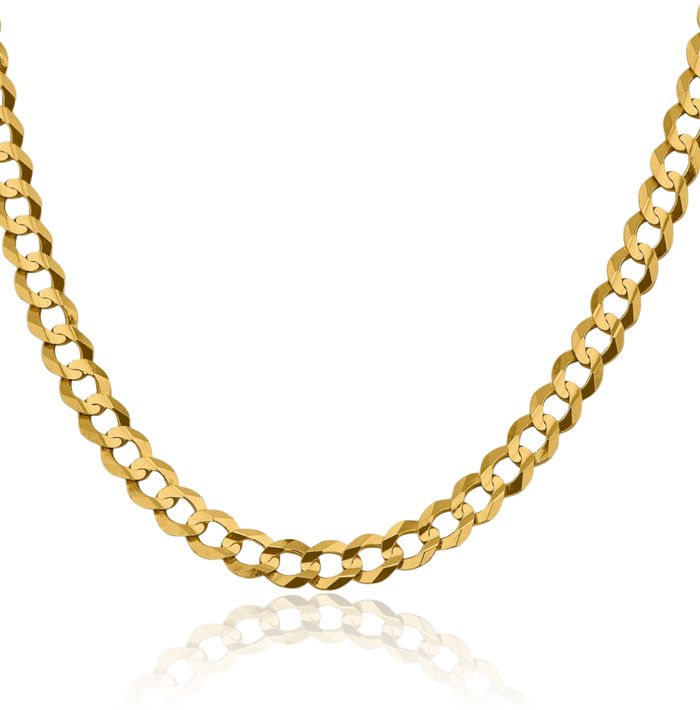 10K Solid Yellow Gold 7.2mm Cuban Curb Link Chain Necklace