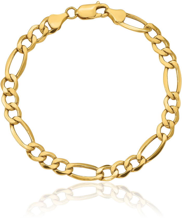 10K Solid Yellow Gold 7.3mm Figaro Link Chain Bracelet