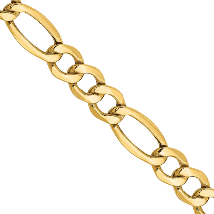 10K Solid Yellow Gold 7.3mm Figaro Link Chain Necklace