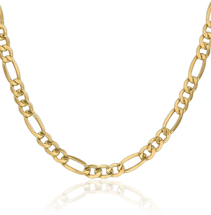 10K Solid Yellow Gold 7.3mm Figaro Link Chain Necklace