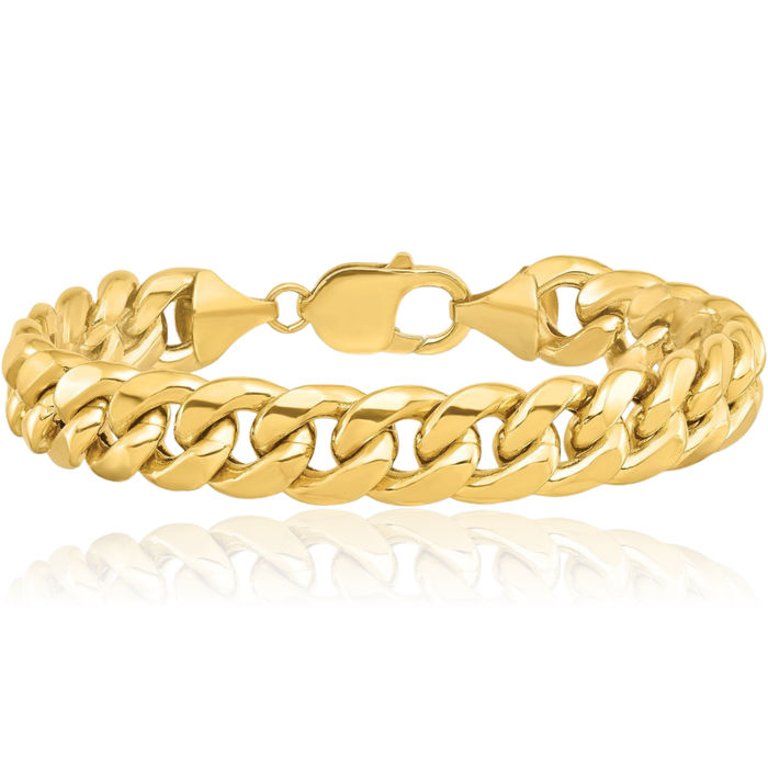 14K Solid Yellow Gold 13.2mm Miami Cuban Curb Link Chain Bracelet