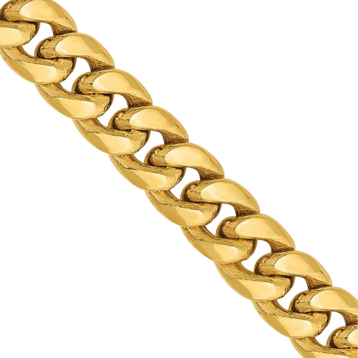 10K Solid Yellow Gold 7.3mm Miami Cuban Curb Link Chain Necklace