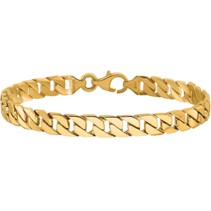 10K Solid Yellow Gold 7.4mm Curb Link Chain Bracelet