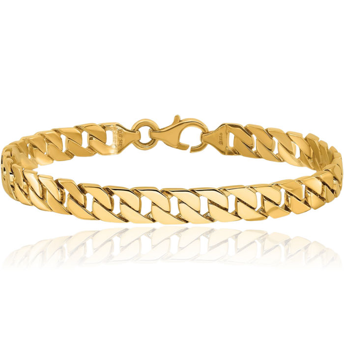 10K Solid Yellow Gold 7.4mm Curb Link Chain Bracelet