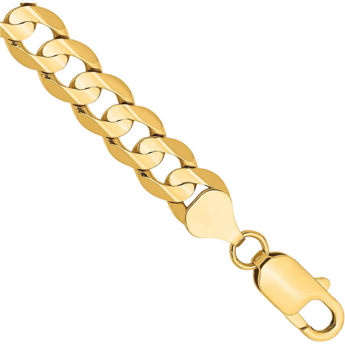 10K Solid Yellow Gold 7.5mm Concave Curb Link Chain Bracelet