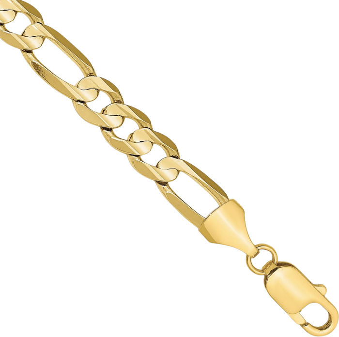 10K Solid Yellow Gold 7.5mm Concave Figaro Link Chain Bracelet