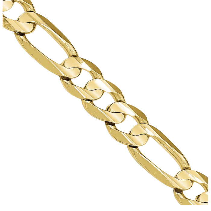 10K Solid Yellow Gold 7.5mm Concave Figaro Link Chain Necklace