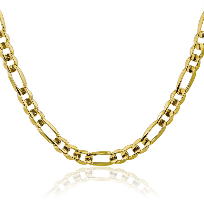 10K Solid Yellow Gold 7.5mm Concave Figaro Link Chain Necklace