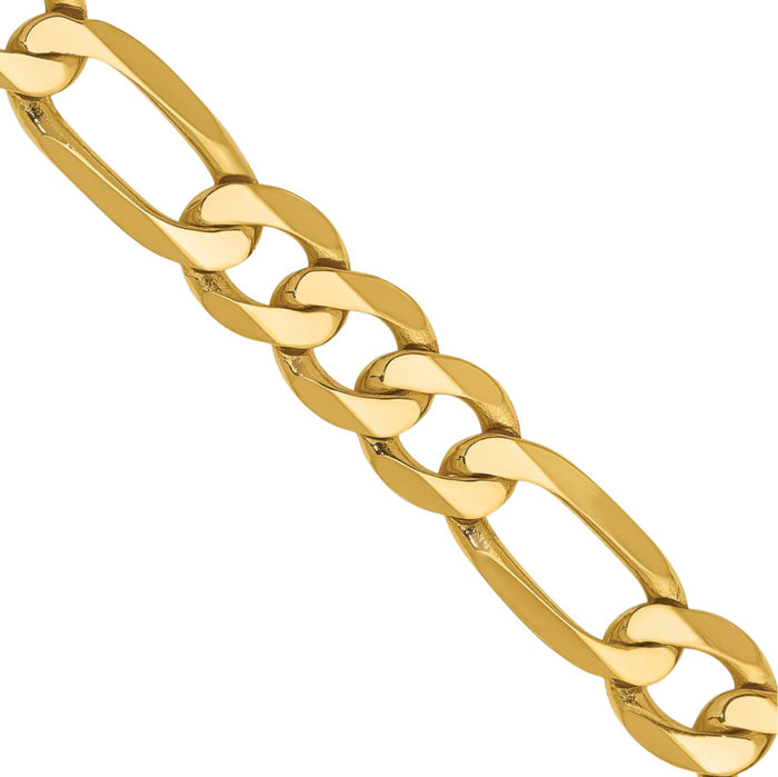 10K Solid Yellow Gold 7.5mm Figaro Link Chain Necklace