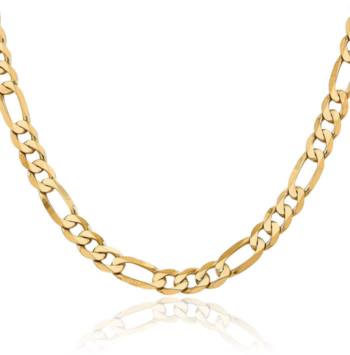 10K Solid Yellow Gold 7.5mm Figaro Link Chain Necklace