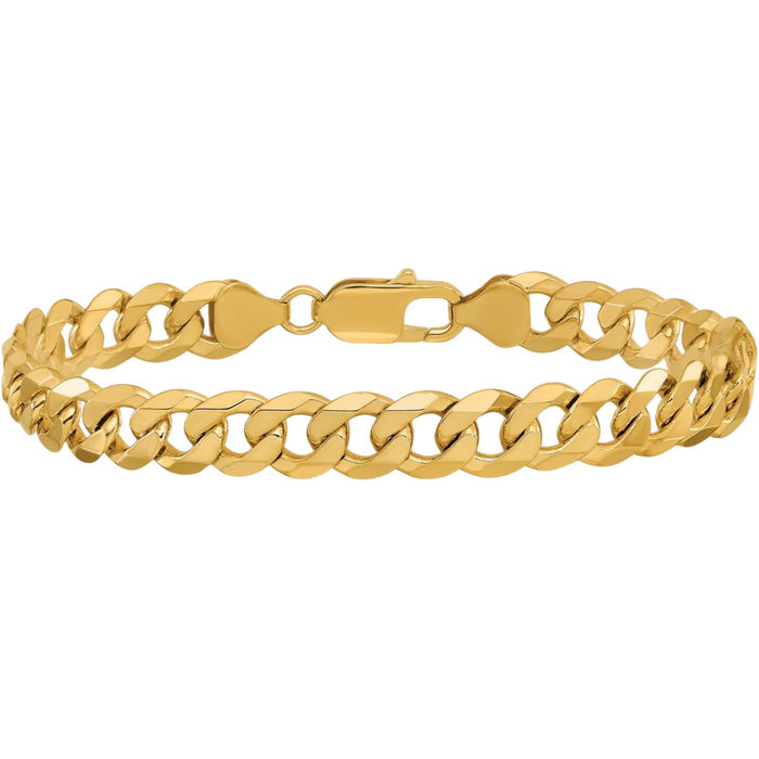 10K Solid Yellow Gold 7.75mm Curb Link Chain Bracelet