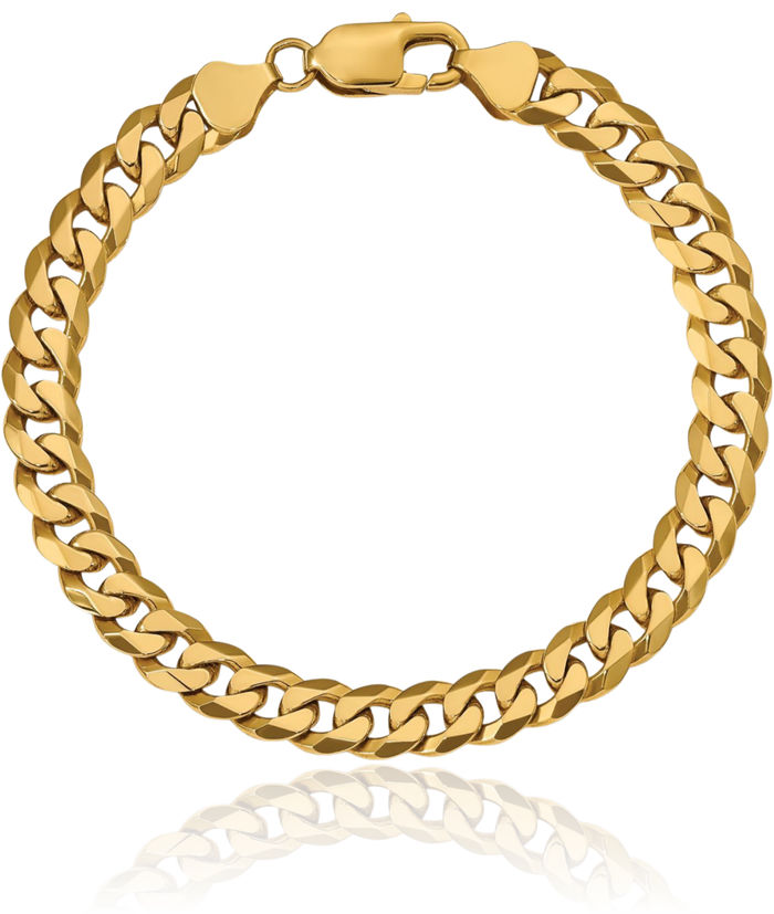 10K Solid Yellow Gold 7.75mm Curb Link Chain Bracelet