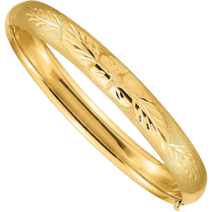 10K Solid Yellow Gold 7.90mm Florentine Bangle Bracelet