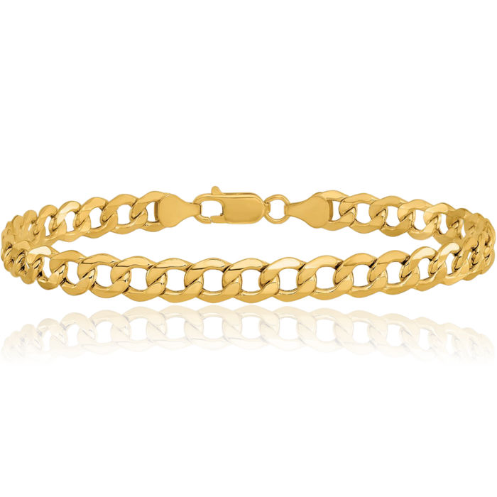 10K Solid Yellow Gold 7mm Curb Link Chain Bracelet