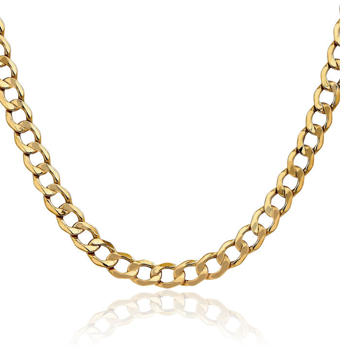 10K Solid Yellow Gold 7mm Curb Link Chain Necklace