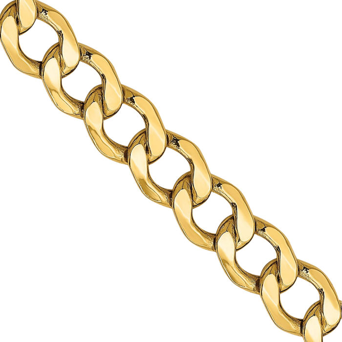 10K Solid Yellow Gold 7mm Curb Link Chain Necklace