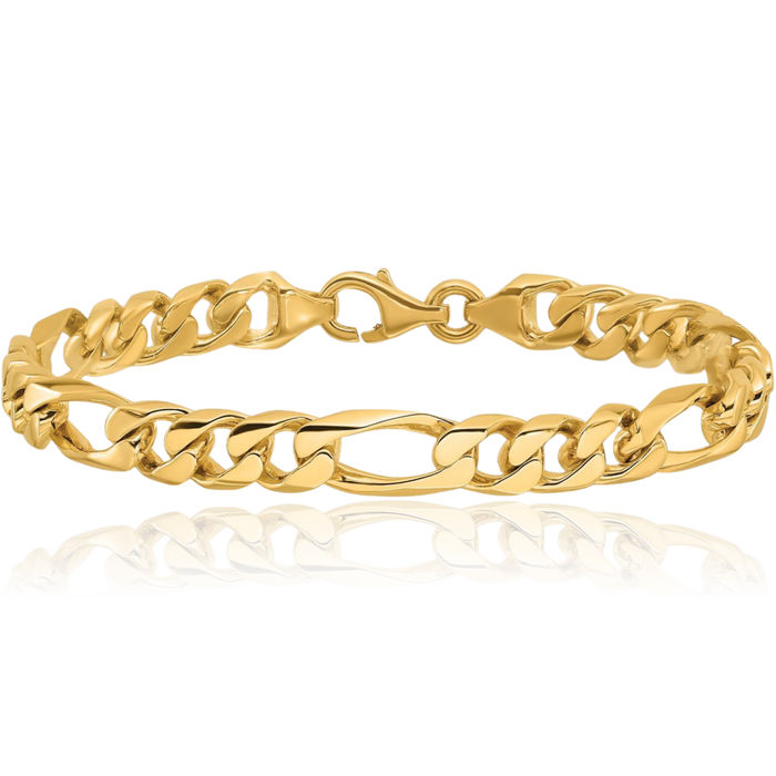 10K Solid Yellow Gold 7mm Figaro Link Chain Bracelet