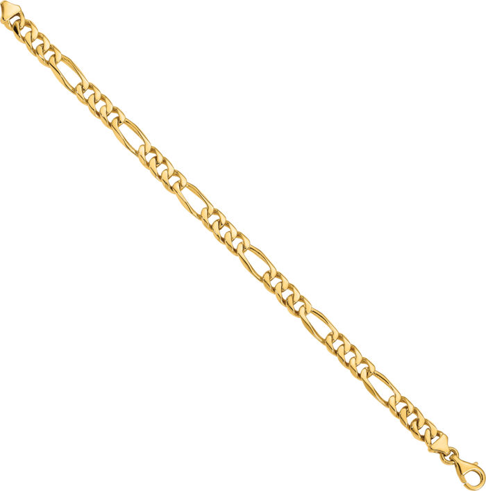 10K Solid Yellow Gold 7mm Figaro Link Chain Bracelet