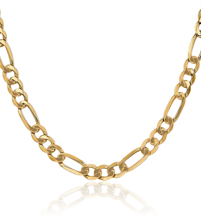 10K Solid Yellow Gold 7mm Figaro Link Chain Necklace