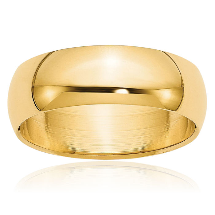 10K Solid Yellow Gold 7mm Half Round Plain Classic Wedding Band Ring