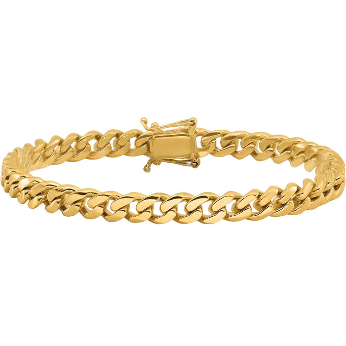 10K Solid Yellow Gold 7mm Miami Cuban Curb Link Chain Bracelet