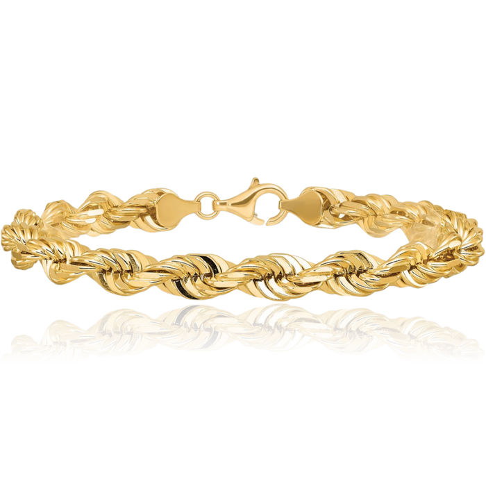 10K Solid Yellow Gold 7mm Rope Chain Bracelet