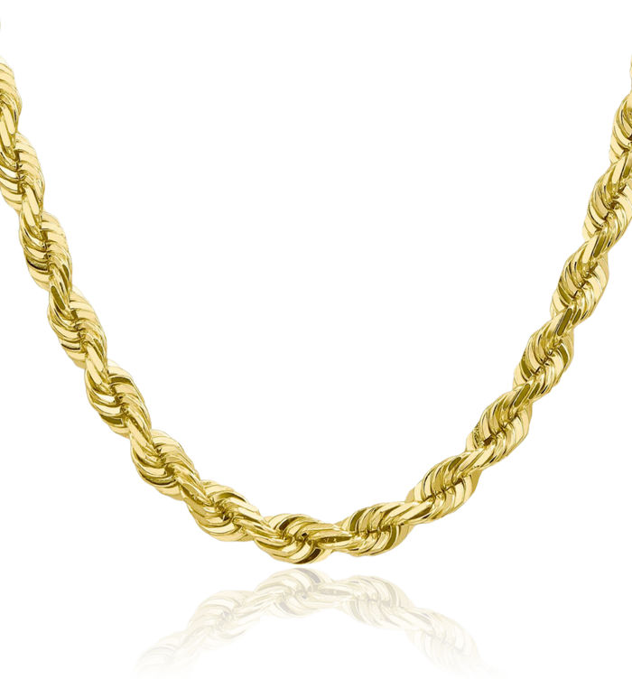 10K Solid Yellow Gold 7mm Rope Chain Twisted Link Necklace