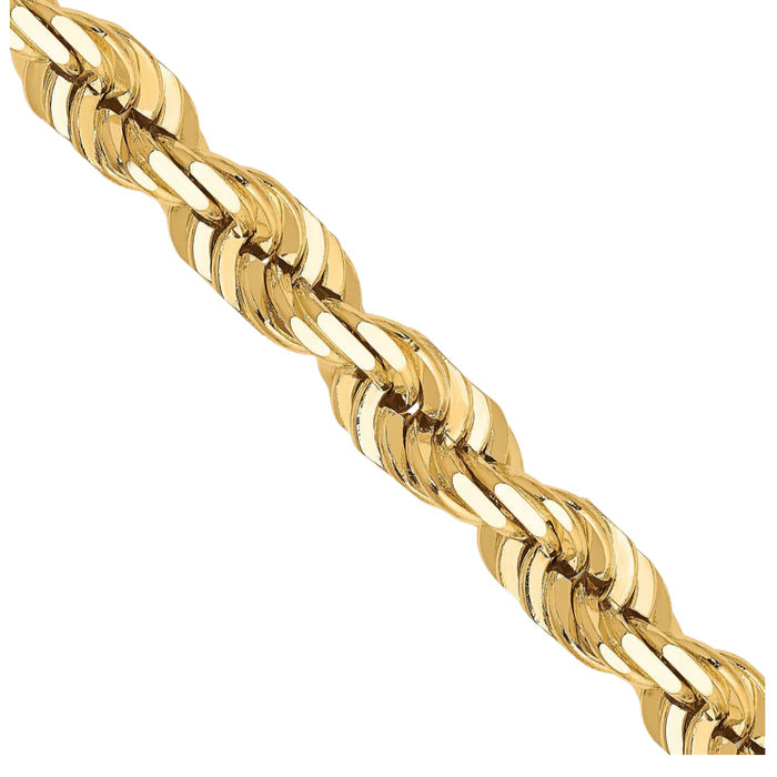 10K Solid Yellow Gold 7mm Rope Chain Twisted Link Necklace