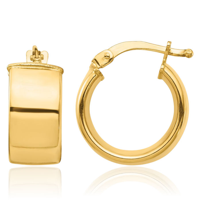 10K Solid Yellow Gold 7mm Round Small Hoop Earrings