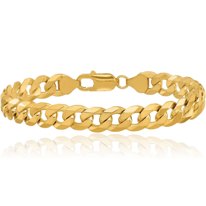 10K Solid Yellow Gold 8.25mm Curb Link Chain Bracelet