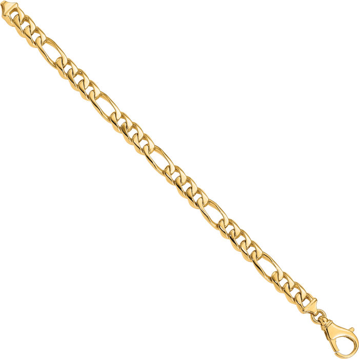 10K Solid Yellow Gold 8.5mm Curb Figaro Link Chain Bracelet