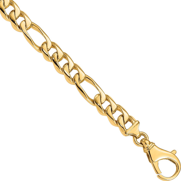 10K Solid Yellow Gold 8.5mm Curb Figaro Link Chain Bracelet