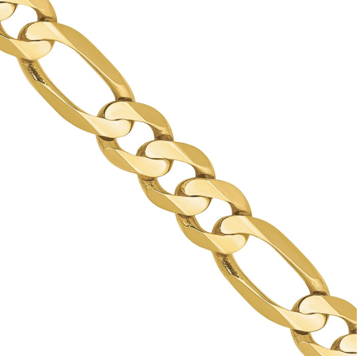 10K Solid Yellow Gold 8.75mm Concave Figaro Link Chain Necklace