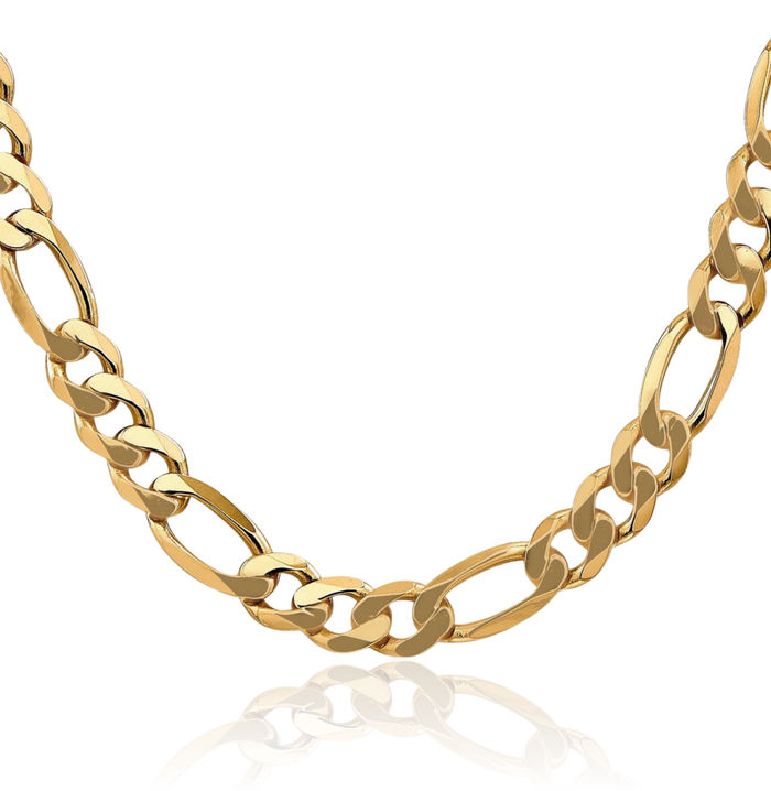10K Solid Yellow Gold 8.75mm Figaro Link Chain Necklace