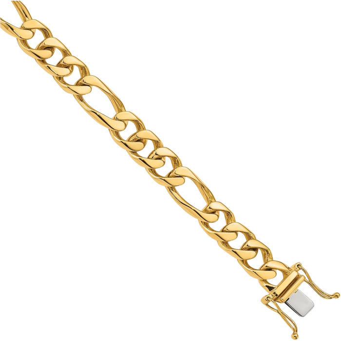 10K Solid Yellow Gold 8.8mm Figaro Link Chain Bracelet