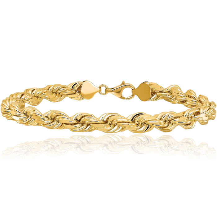 10K Solid Yellow Gold 8mm Rope Chain Bracelet