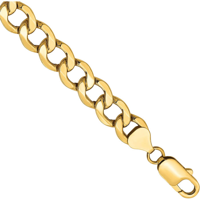 10K Solid Yellow Gold 9mm Curb Link Chain Bracelet