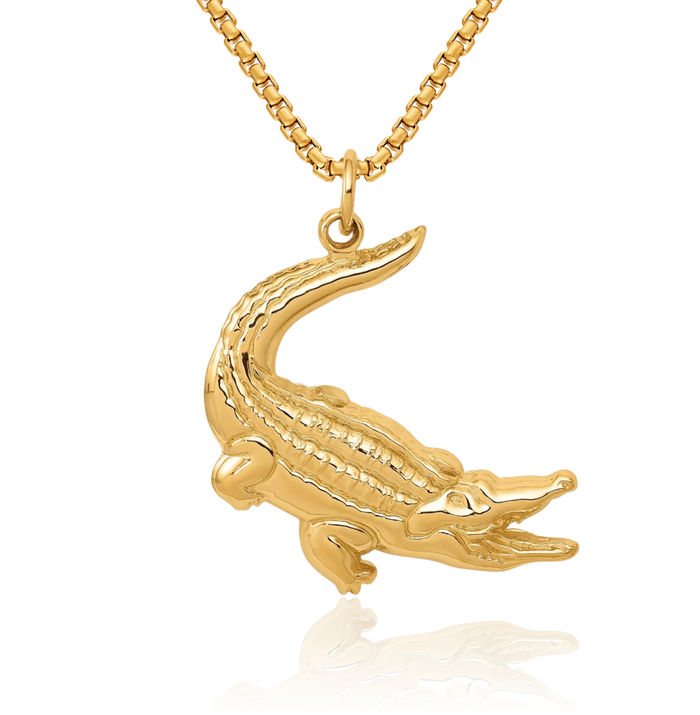 10K Solid Yellow Gold Alligator Necklace Chain Pendant Charm