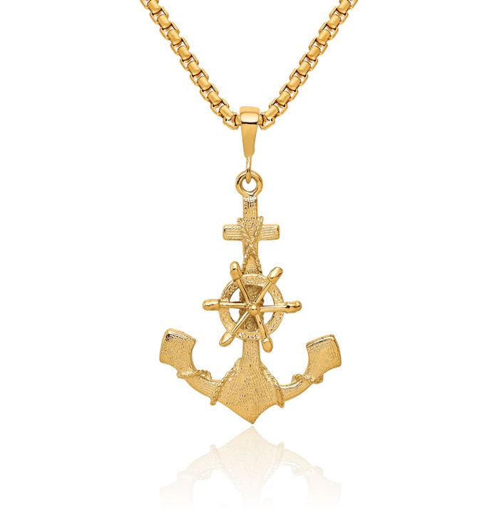 10K Solid Yellow Gold Anchor Mariner Necklace Nautical Charm Pendant