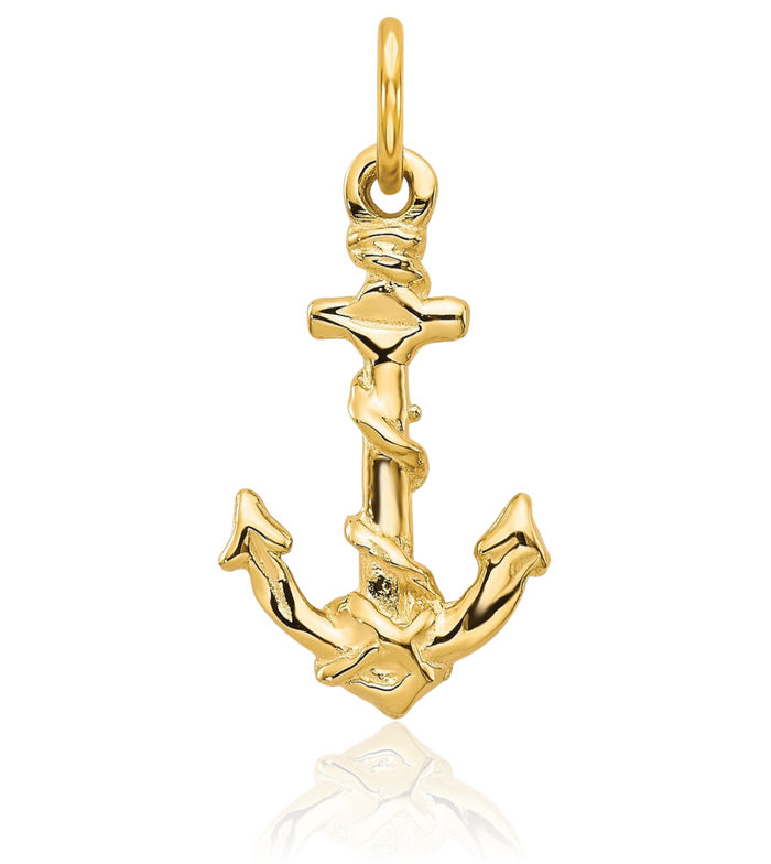 10K Solid Yellow Gold Anchor Mariner Necklace Nautical Charm Pendant